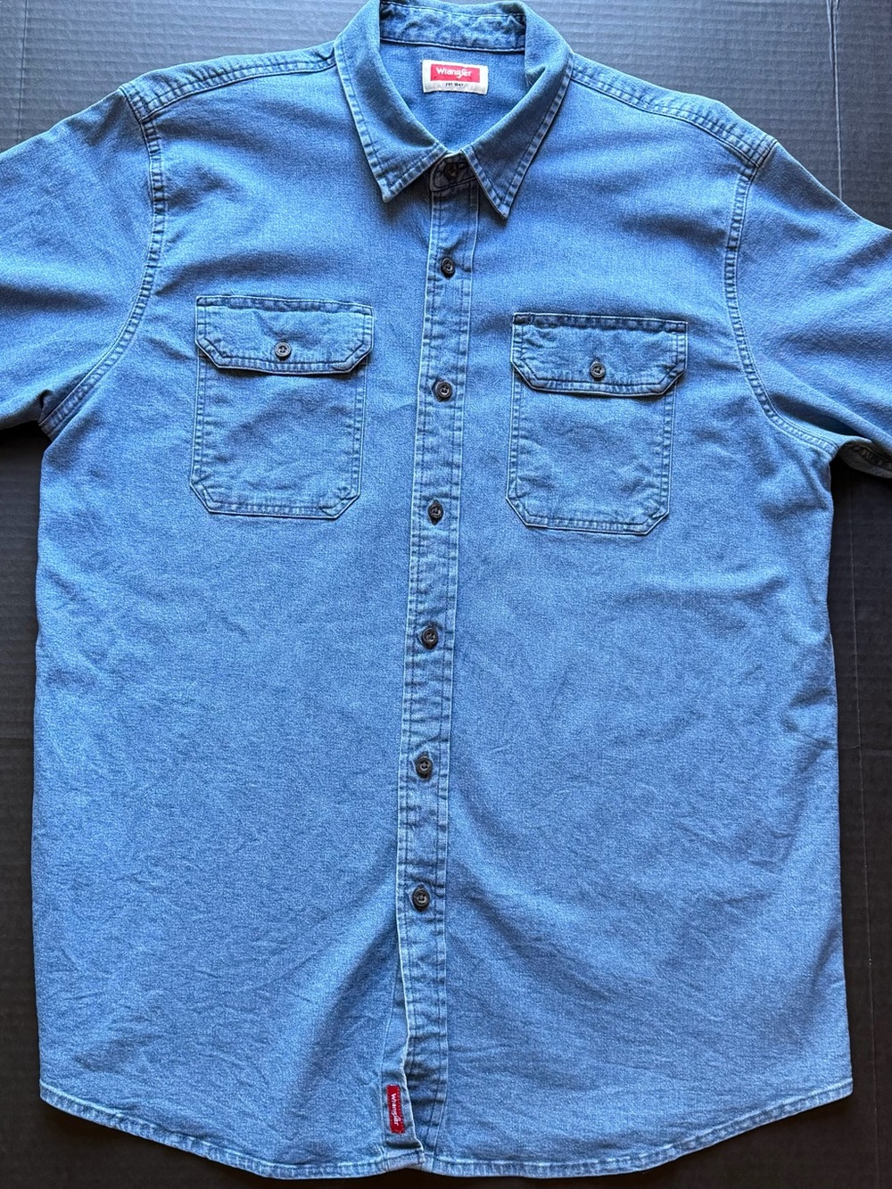 Wrangler Blue Denim Button-Up Work Shirt Mens XL